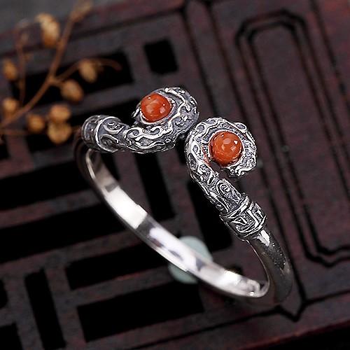 Natural Red Agate 925 Silver Feng Shui Lucky Ring
