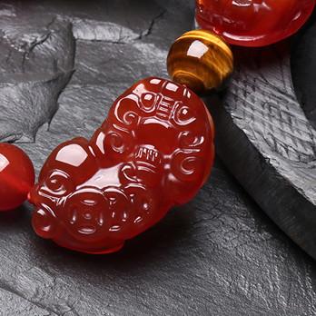 Natural Red Agate Double Pixiu Yellow Tiger Eye Wealth Bracelet