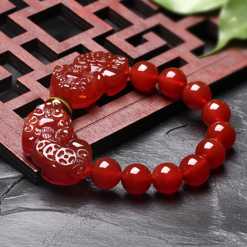 Natural Red Agate Double Pixiu Yellow Tiger Eye Wealth Bracelet