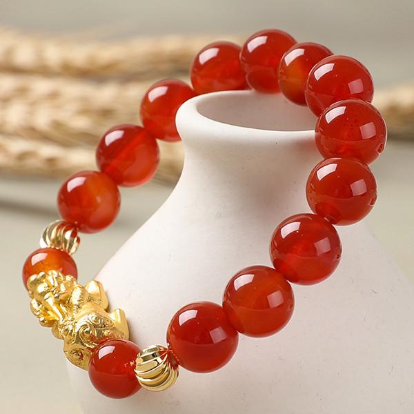 Natural Red Agate Gold Bead Pixiu Lucky Bracelet