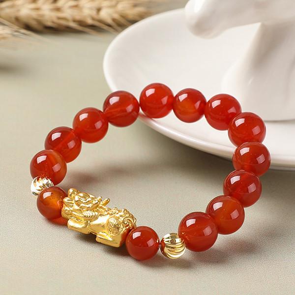 Natural Red Agate Gold Bead Pixiu Lucky Bracelet