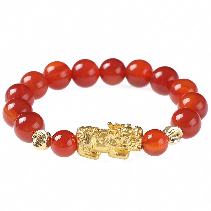 Natural Red Agate Gold Bead Pixiu Lucky Bracelet