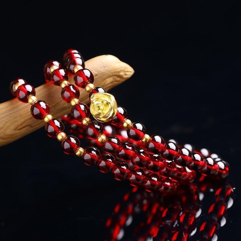 Natural Red Garnet Gold Rose Healing Bracelet