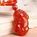 Natural Red Agate Pixiu Wealth Pendant Necklace