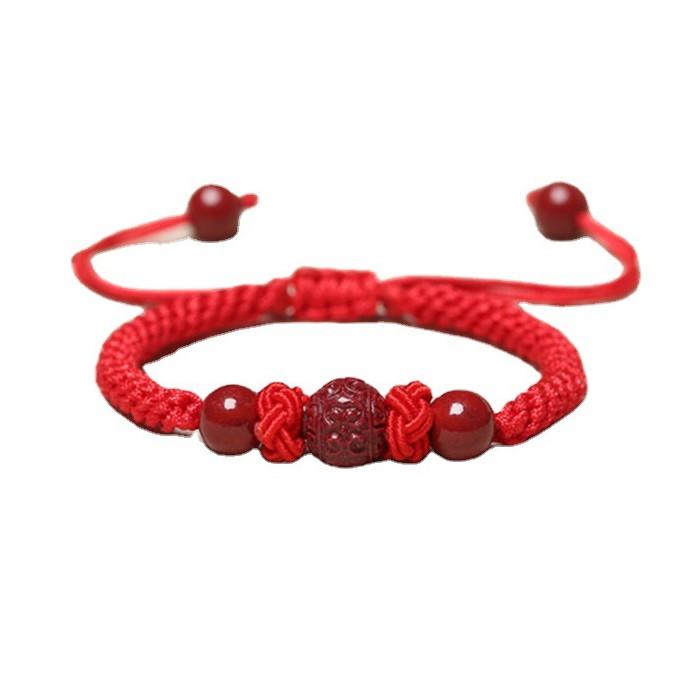 Natural Red Cinnabar Beads Wealth Red Rope Bracelet