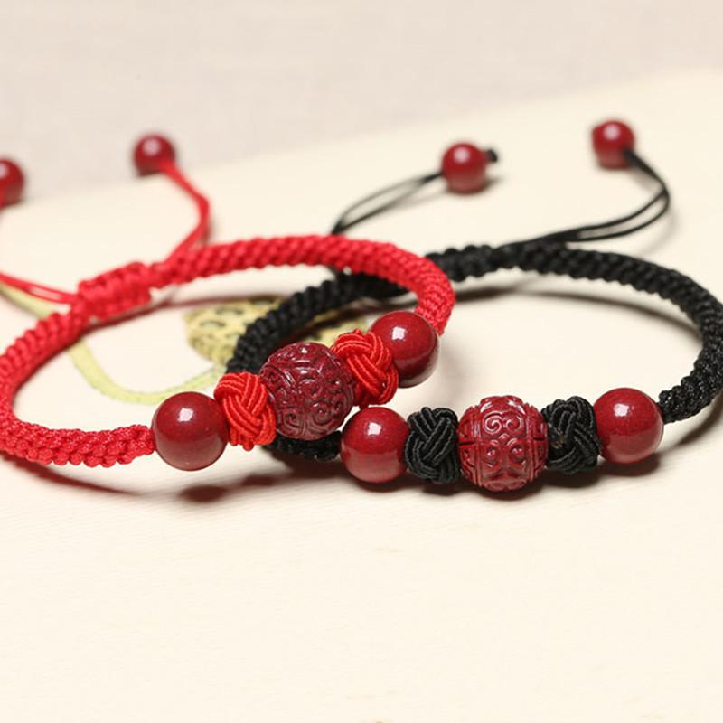 Natural Red Cinnabar Beads Wealth Red Rope Bracelet