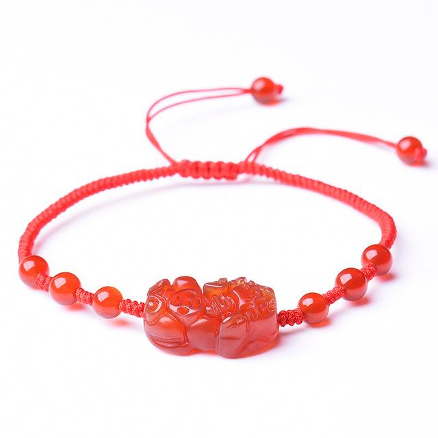 Natural Red Garnet Pixiu Wealth Anklet Bracelet