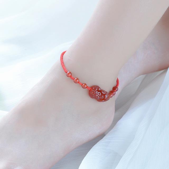 Natural Red Garnet Pixiu Wealth Anklet Bracelet