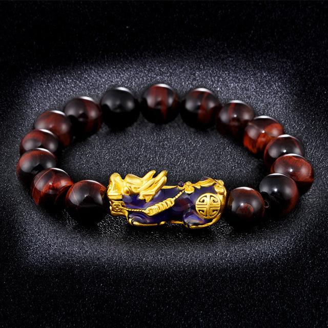 Natural Red Tiger Eye Color Changing Pixiu Protection Bracelet