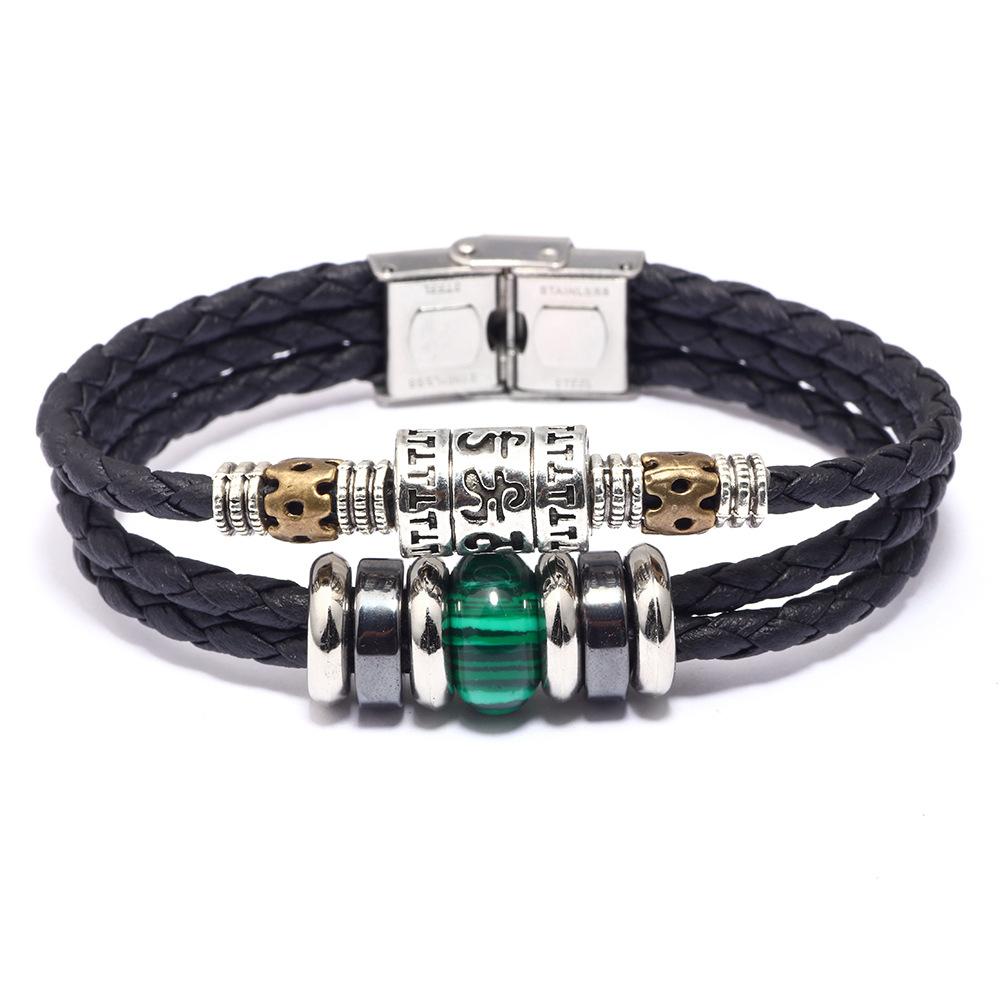 Natural Turquoise Stone Buddha Mantra Leather Healing Bracelet