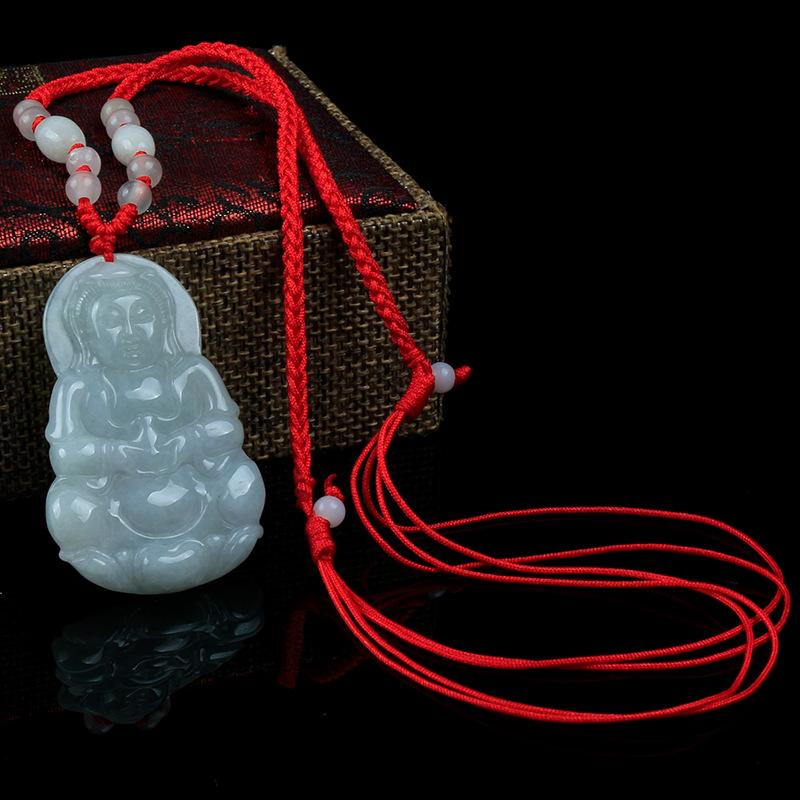 Natural White Jade Guan Yin Buddha Full Blessing Lucky Pendant