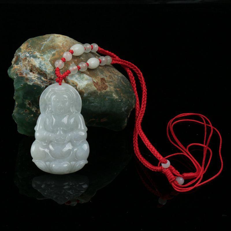 Natural White Jade Guan Yin Buddha Full Blessing Lucky Pendant