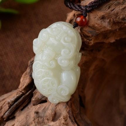 Natural White Jade Pixiu Pendant Healing Necklace