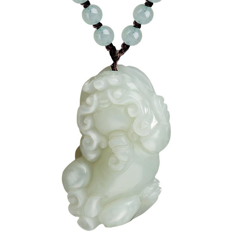 Natural White Jade Pixiu Pendant Healing Necklace