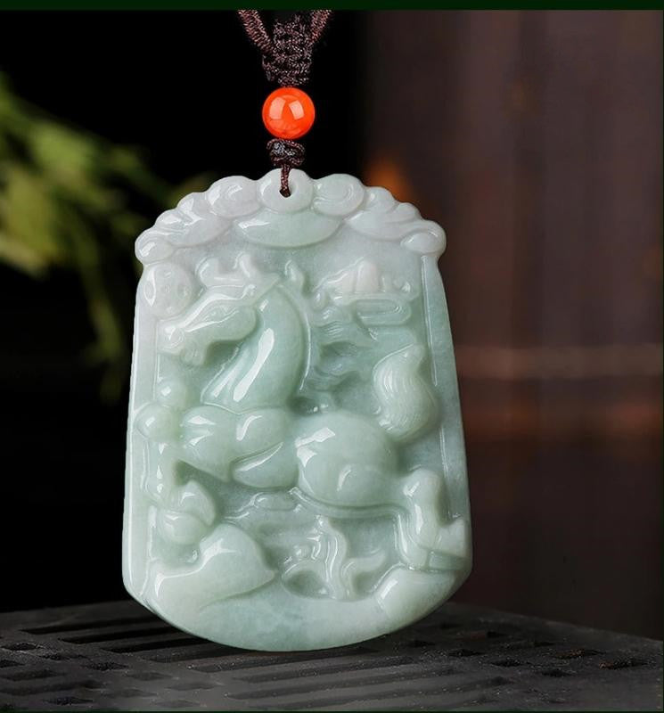 Natural Whithe Jade 12 Chinese Zodiac Lucky Amulet Pendant Necklace