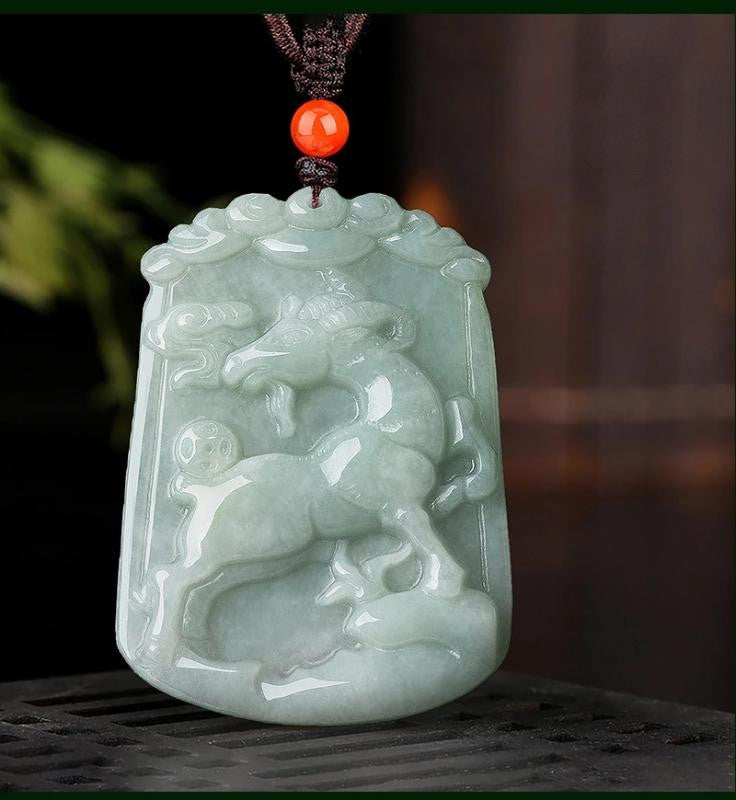Natural Whithe Jade 12 Chinese Zodiac Lucky Amulet Pendant Necklace