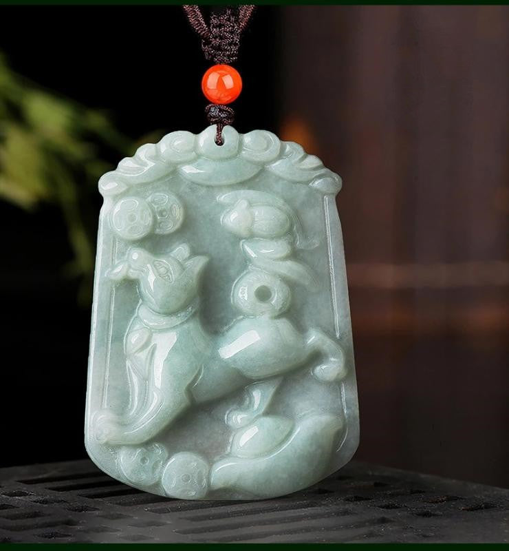 Natural Whithe Jade 12 Chinese Zodiac Lucky Amulet Pendant Necklace