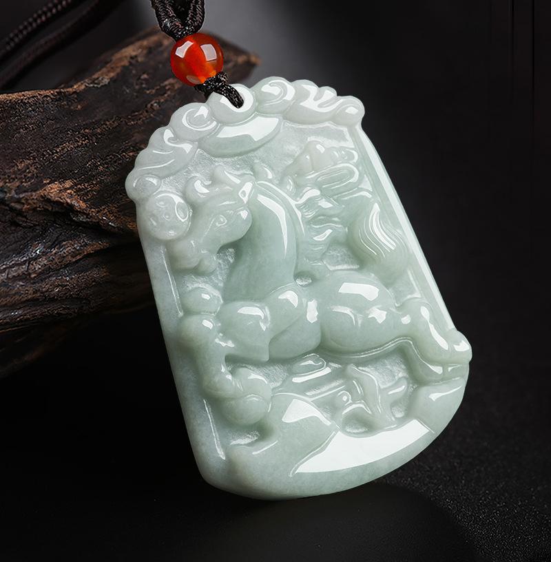Natural Whithe Jade 12 Chinese Zodiac Lucky Amulet Pendant Necklace
