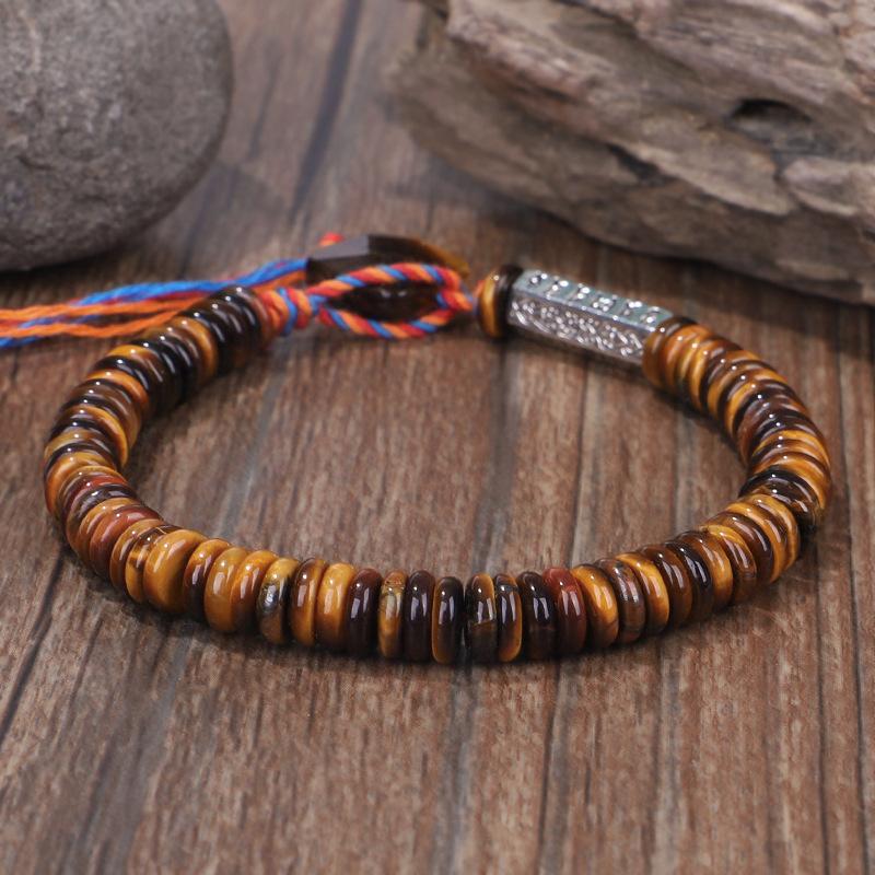 Natural Yellow Tiger`s Eye Stone Six True Words Mantra Bracelet