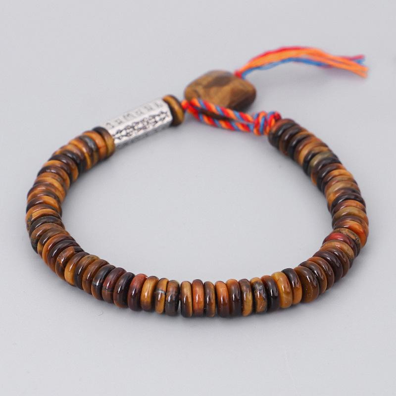 Natural Yellow Tiger`s Eye Stone Six True Words Mantra Bracelet