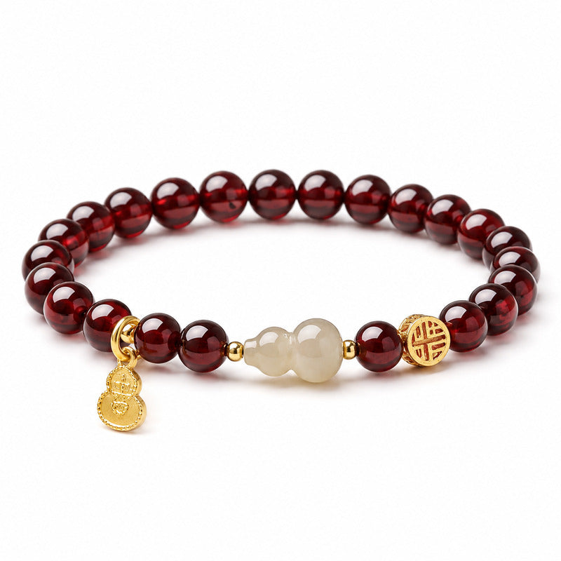 Blessings in Motion-Nephrite Jade Gourd Garnet Bracelet
