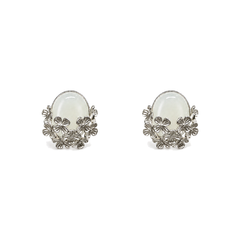 Nephrite Jade Flower Stud Earrings-Quiet Bloom
