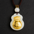 Fortune Held Close-Nephrite Jade Fortune Pouch Pendant Necklace