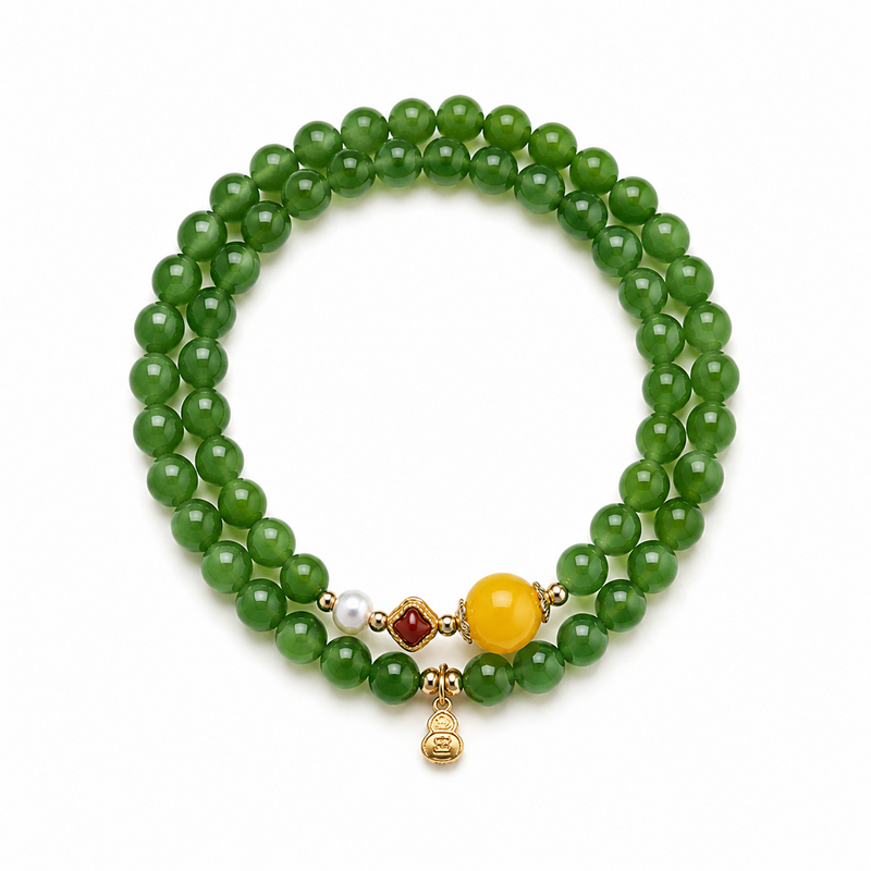Nephrite Green Jade Double-Wrap Bracelet-Steady Continuity