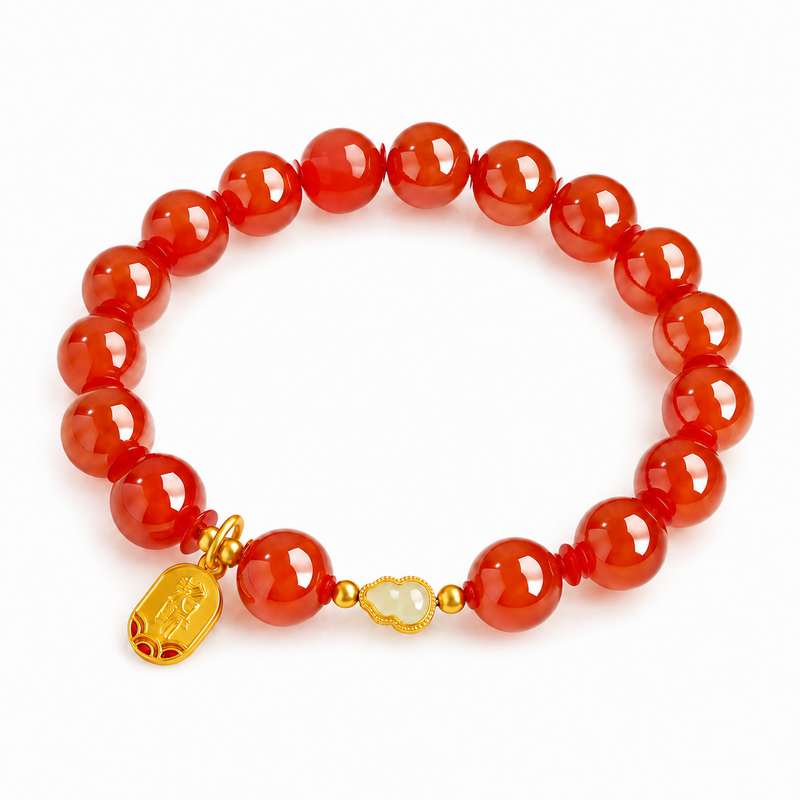 Nephrite Jade Gourd Red Agate Bracelet-Blessings in Balance
