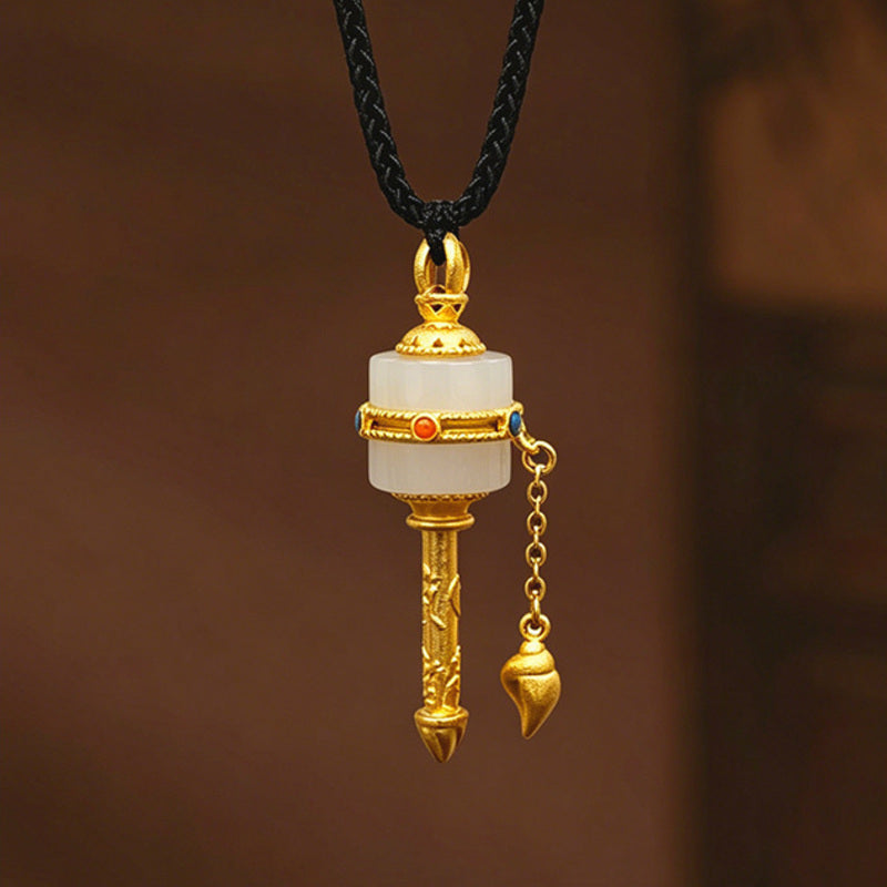Nephrite Jade Prayer Wheel Pendant-Mindful Rhythm