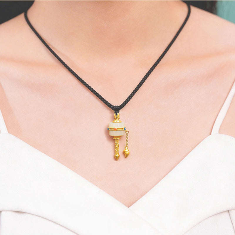 Nephrite Jade Prayer Wheel Pendant-Mindful Rhythm