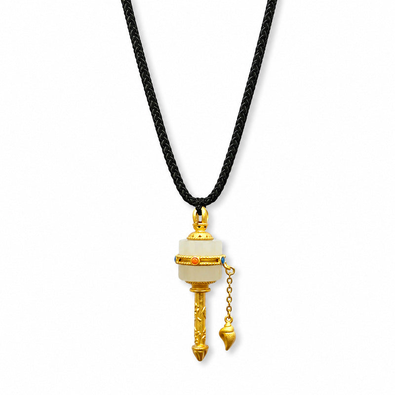 Nephrite Jade Prayer Wheel Pendant-Mindful Rhythm