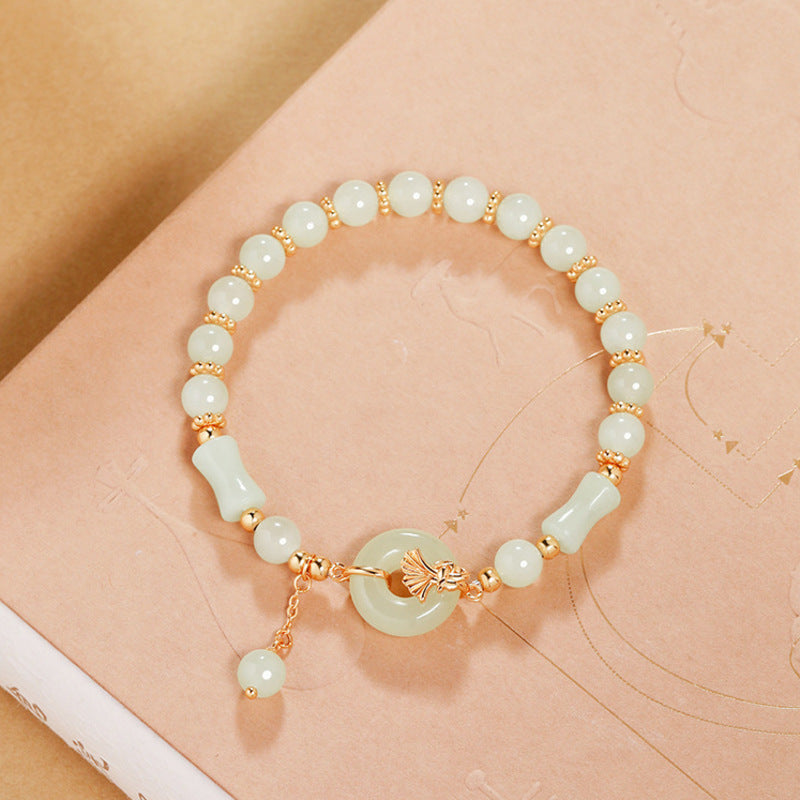 Nephrite Jade Peace Buckle Silver Bracelet-Autumn Grace