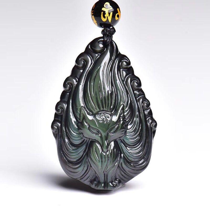 Quiet Allure-Nine Tailed Fox Rainbow Obsidian Pendant