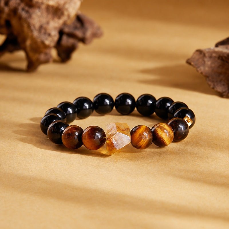 Obsidian Tiger Eye Yellow Quartz Bracelet-Quiet Courage