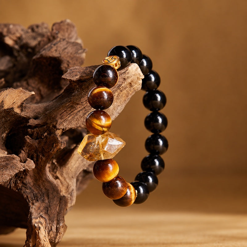 Obsidian Tiger Eye Yellow Quartz Bracelet-Quiet Courage