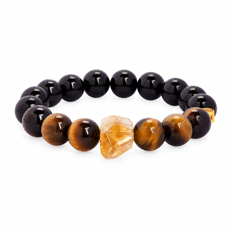 Obsidian Tiger Eye Yellow Quartz Bracelet-Quiet Courage