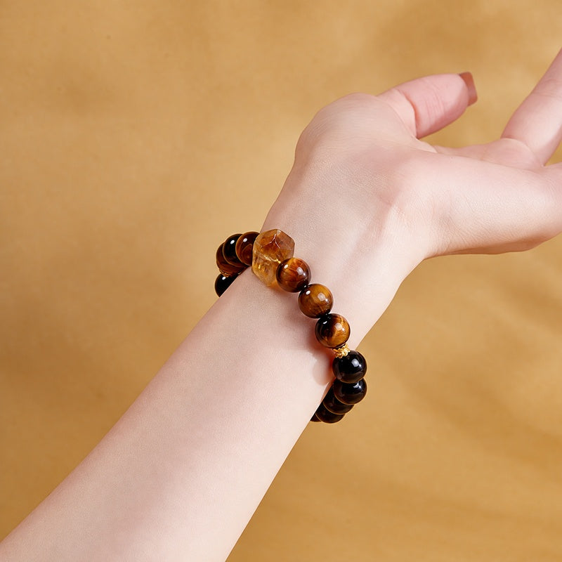 Obsidian Tiger Eye Yellow Quartz Bracelet-Quiet Courage