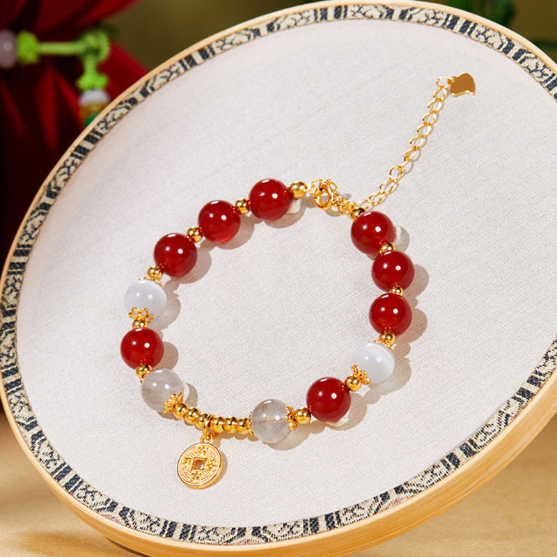 S925 Silver Peace Coin Red Agate Bracelet-Steady Grace