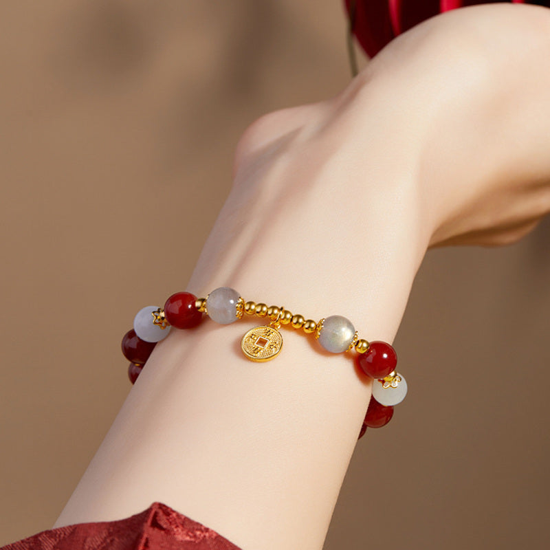 S925 Silver Peace Coin Red Agate Bracelet-Steady Grace