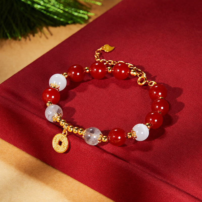 S925 Silver Peace Coin Red Agate Bracelet-Steady Grace
