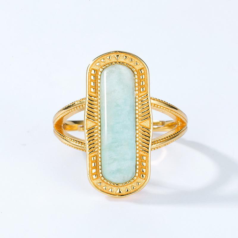 Peace Shield Jade 925 Silver 10K Gold Plated Ring
