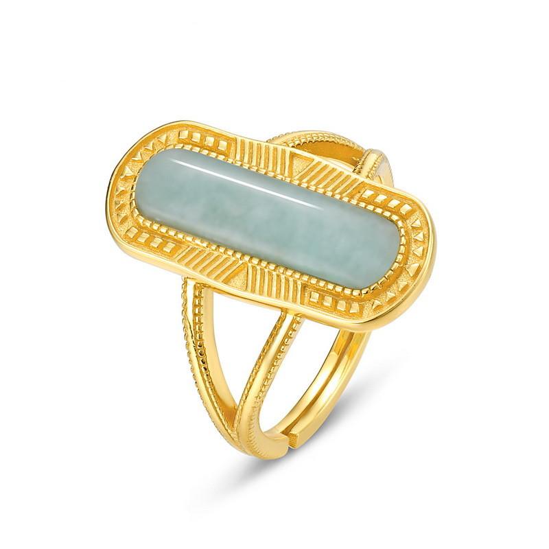 Peace Shield Jade 925 Silver 10K Gold Plated Ring