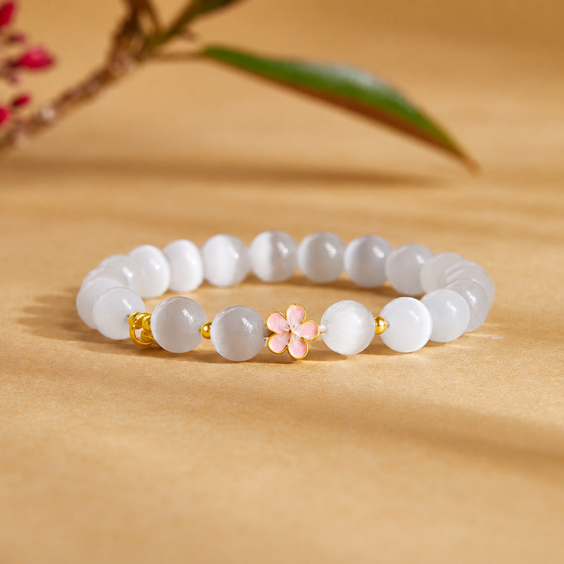 Enamel Peach Blossom Cat Eye Stone Bracelet-Brighter Days
