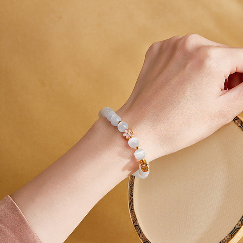 Enamel Peach Blossom Cat Eye Stone Bracelet-Brighter Days