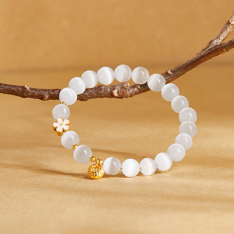 Enamel Peach Blossom Cat Eye Stone Bracelet-Brighter Days