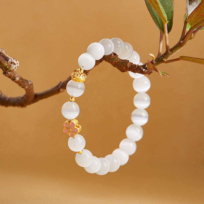 Enamel Peach Blossom Cat Eye Stone Bracelet-Brighter Days