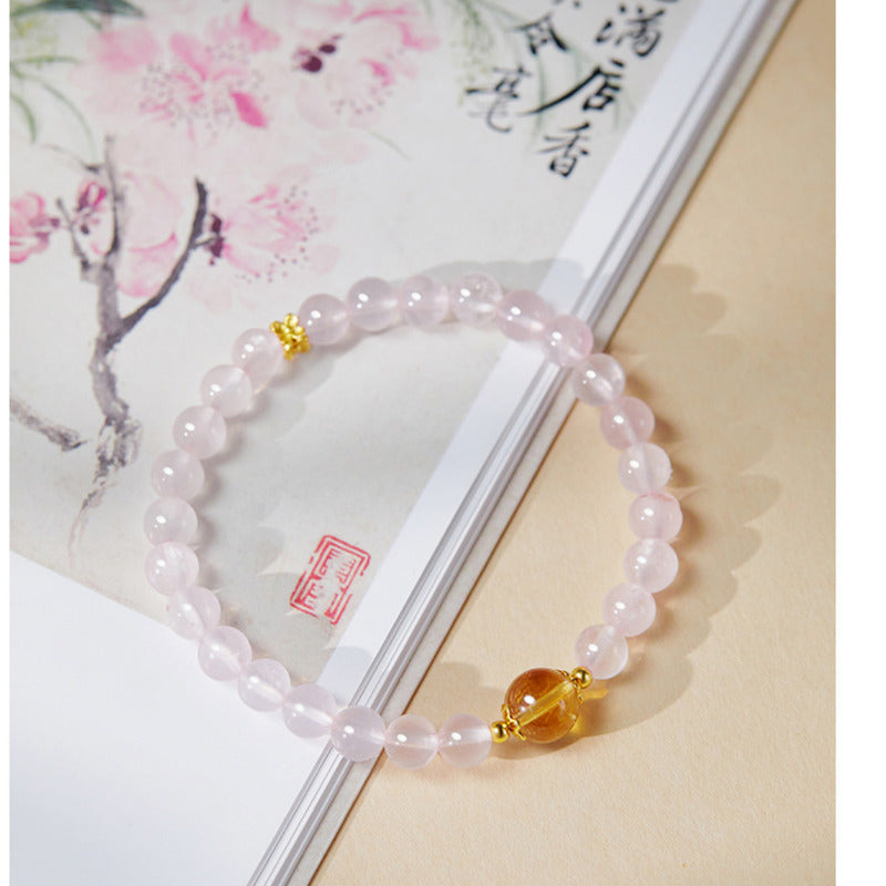 Citrine Fortune Bead Pink Crystal Bracelet-Quiet Brightness