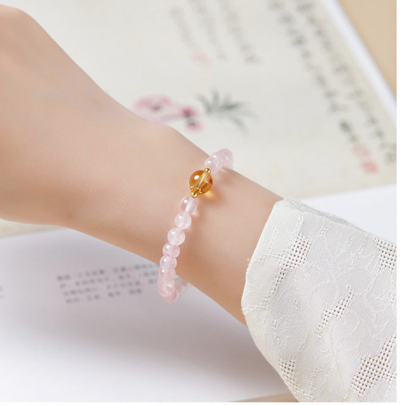 Citrine Fortune Bead Pink Crystal Bracelet-Quiet Brightness