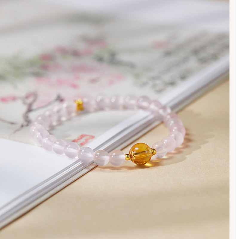 Citrine Fortune Bead Pink Crystal Bracelet-Quiet Brightness